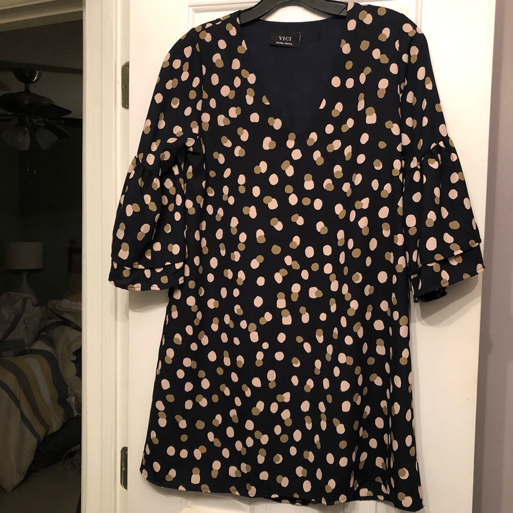 Navy ruffle bell sleeve dress 🎀